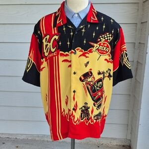 LA ROCKA BC Ethic Hot Rod Rumble Vince Ray Beige Red Black Short Sleeve Shirt XL